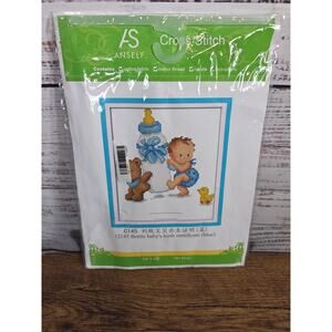 Anself Cross Stitch Kit C145 bottle Baby's Birth Certificate Blue NEW